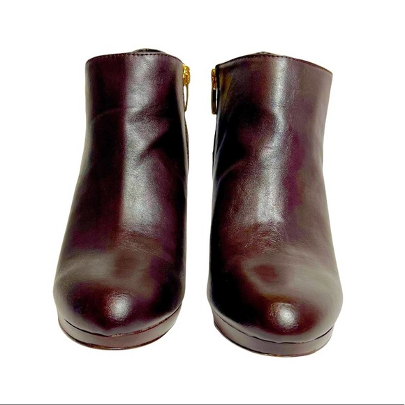 Marc Fisher Dark Brown Blaine3 Faux Leather Gold Accent Booties Size 8 - Picture 5 of 11
